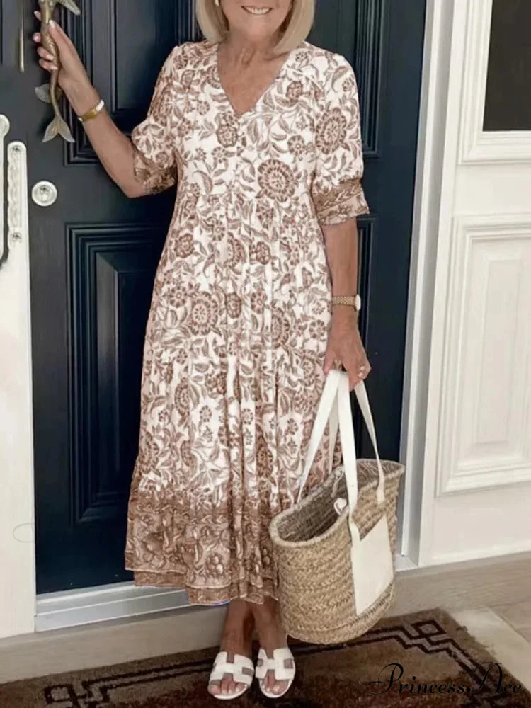 Colorful V-neck Flower Dress Extra Large Flowy Summer Dress - Image 5