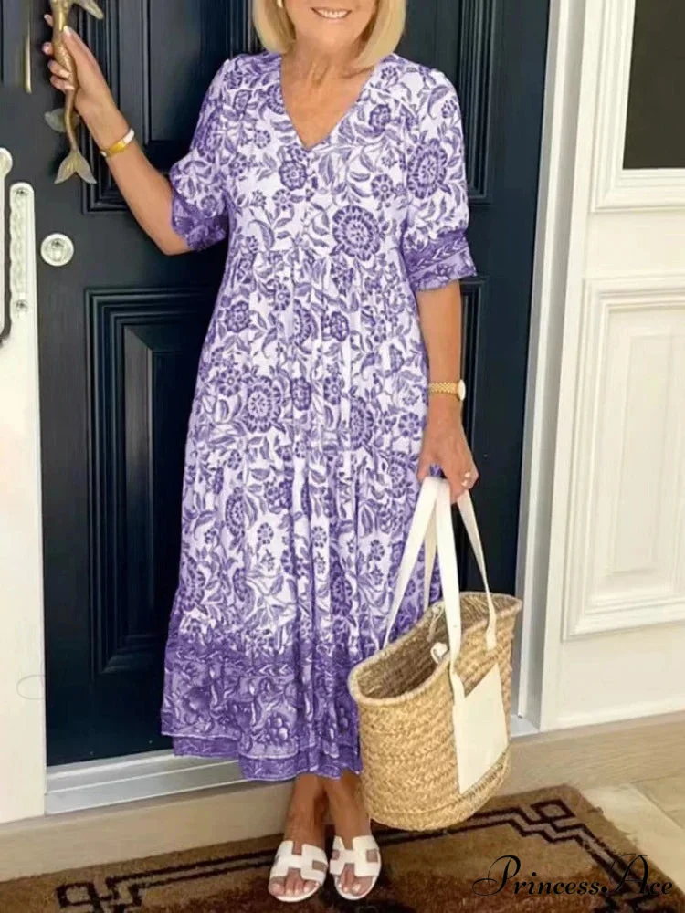 Colorful V-neck Flower Dress Extra Large Flowy Summer Dress - Image 6