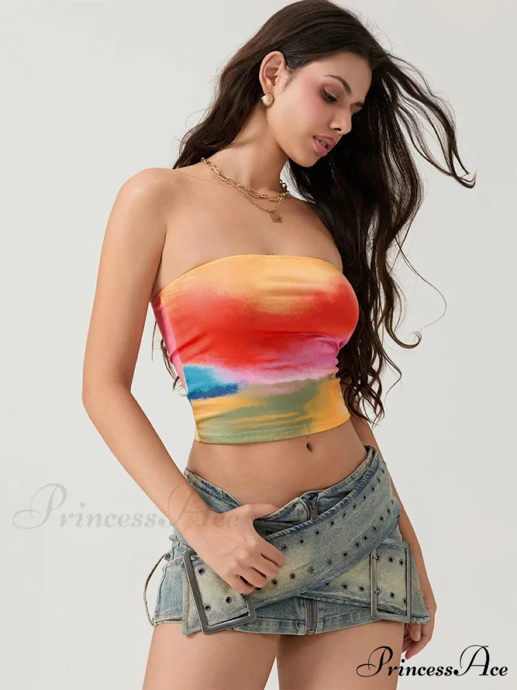 Colorful Wrap Bandeau Sleeveless Off-the-shoulder Tube Top - Image 2