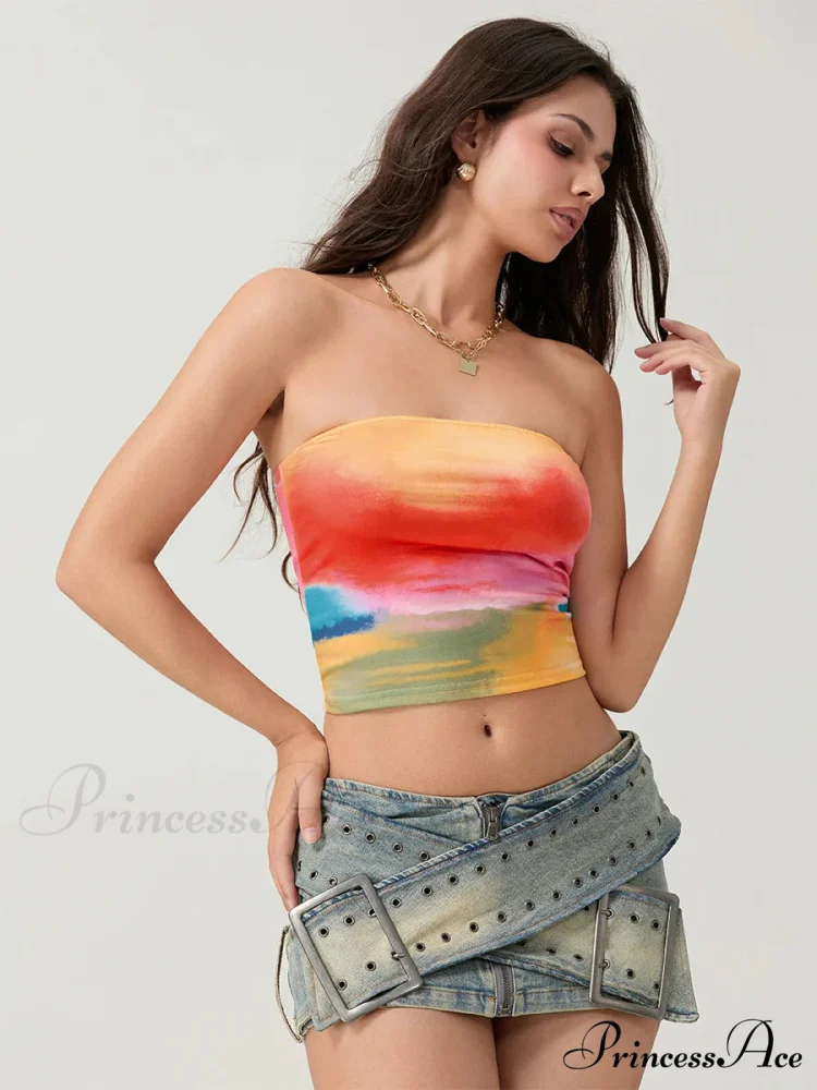Colorful Wrap Bandeau Sleeveless Off-the-shoulder Tube Top - Image 3