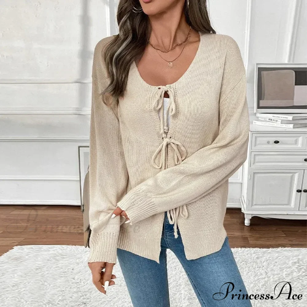 Connect-Up Circular Neck Unpatterned Sweater Jacket Cardigan - Image 2