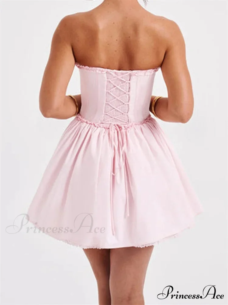Corset Bind-Up Lace Trim Short Dress - Image 3