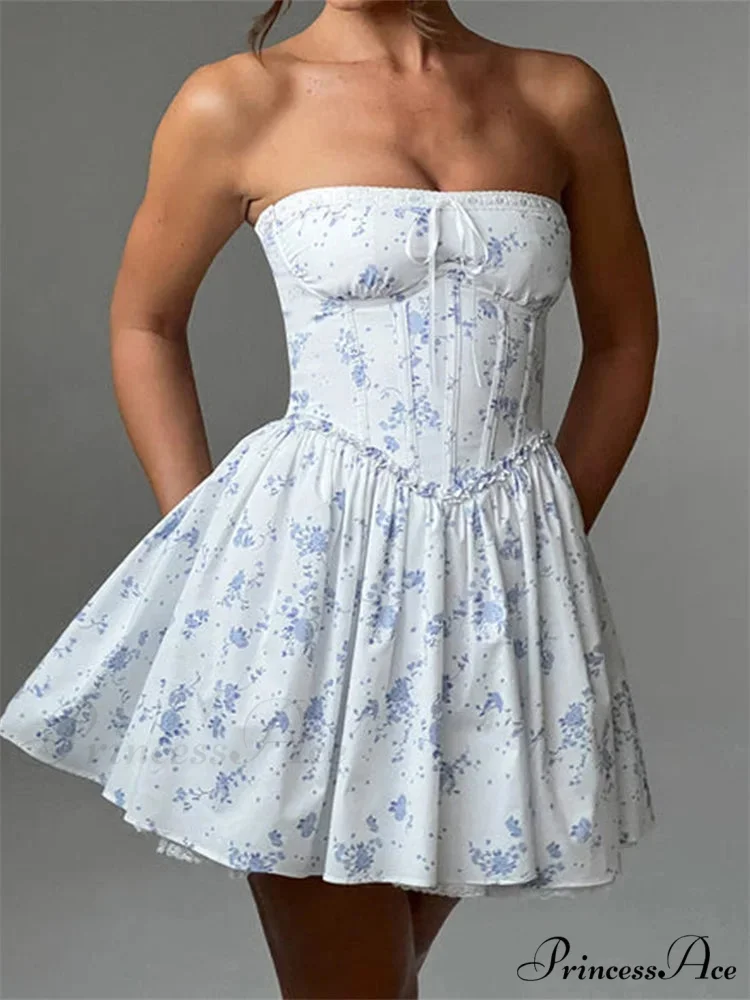 Corset Bind-Up Lace Trim Short Dress - Image 4