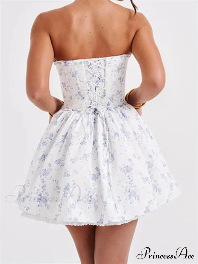 Corset Bind-Up Lace Trim Short Dress - Image 5