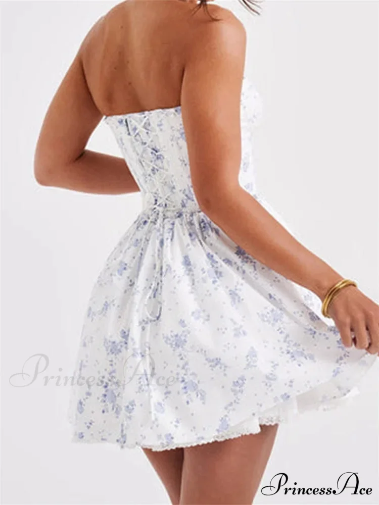 Corset Bind-Up Lace Trim Short Dress - Image 6