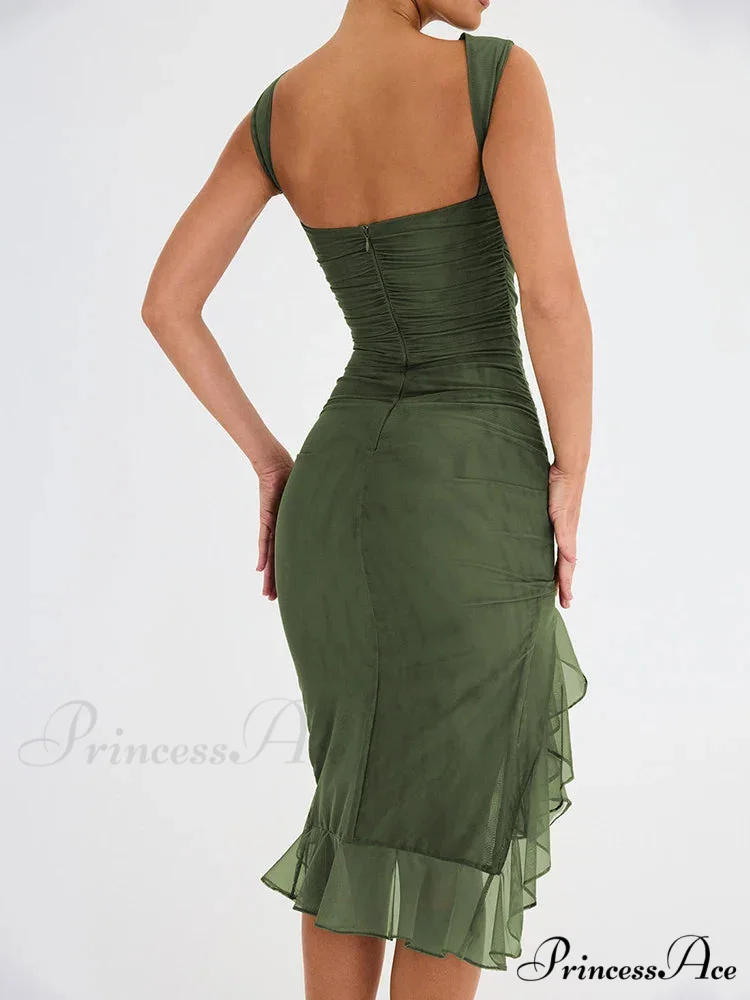 Ruffle Ruched Backless Sexy Maxi Dress - Image 4