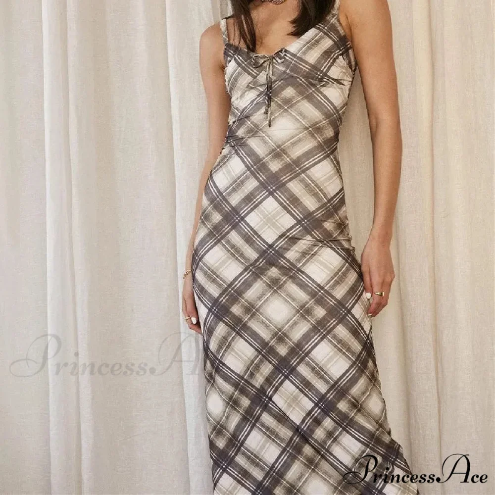 Fashion Plaid Print Outfits Maxi Dress - Image 6