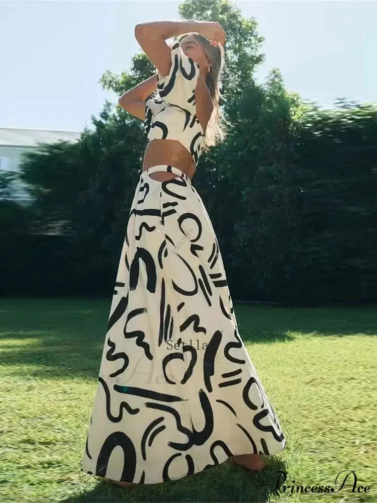 Boho Print Two Piece Square Neck Suit Maxi Dress - Image 3