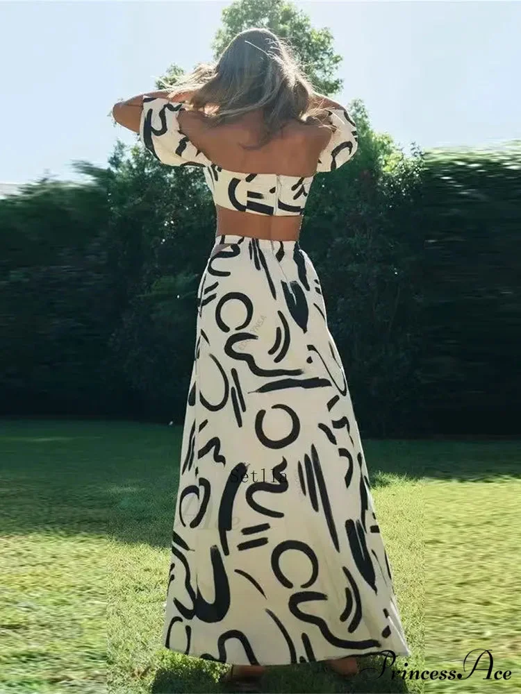 Boho Print Two Piece Square Neck Suit Maxi Dress - Image 4
