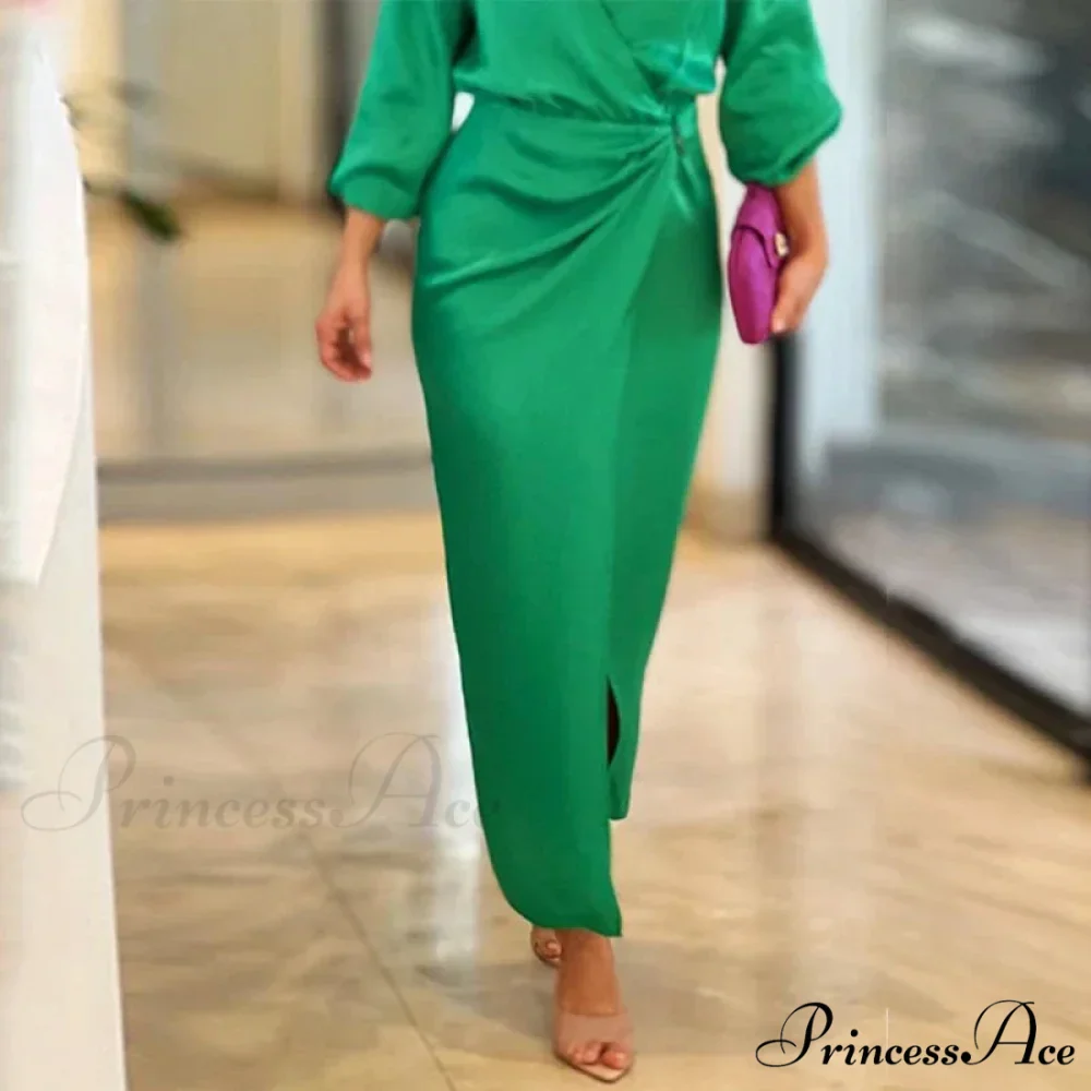Women Sleeve V Neck Pleated Beach Party Maxi Dress - Image 3