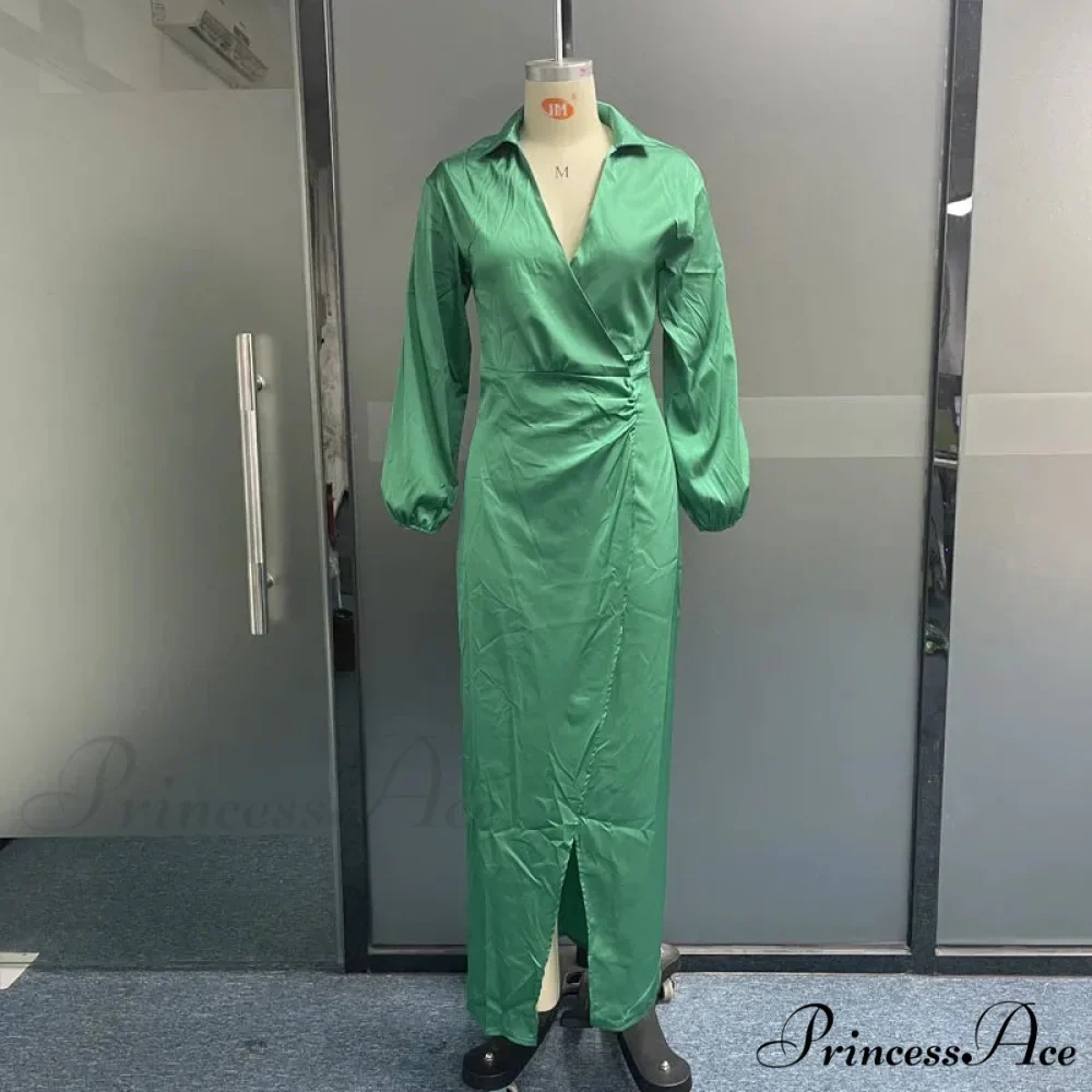 Women Sleeve V Neck Pleated Beach Party Maxi Dress - Image 4