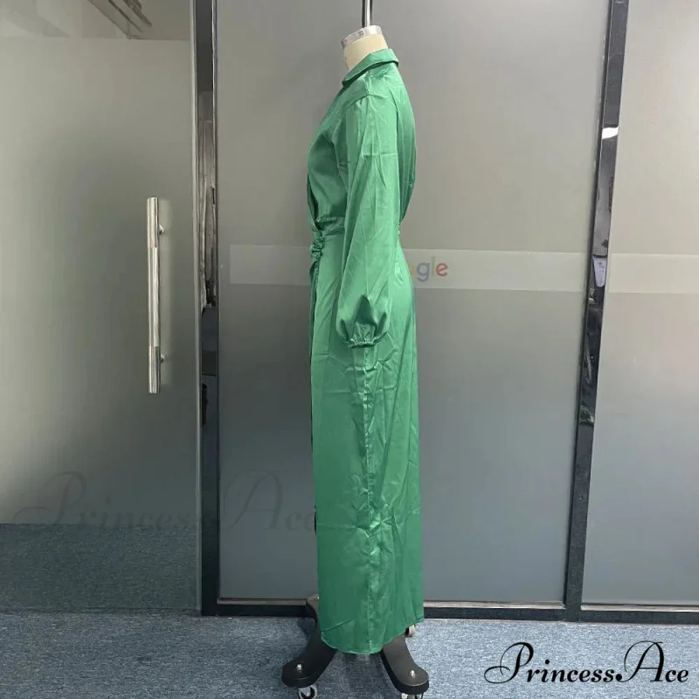 Women Sleeve V Neck Pleated Beach Party Maxi Dress - Image 5
