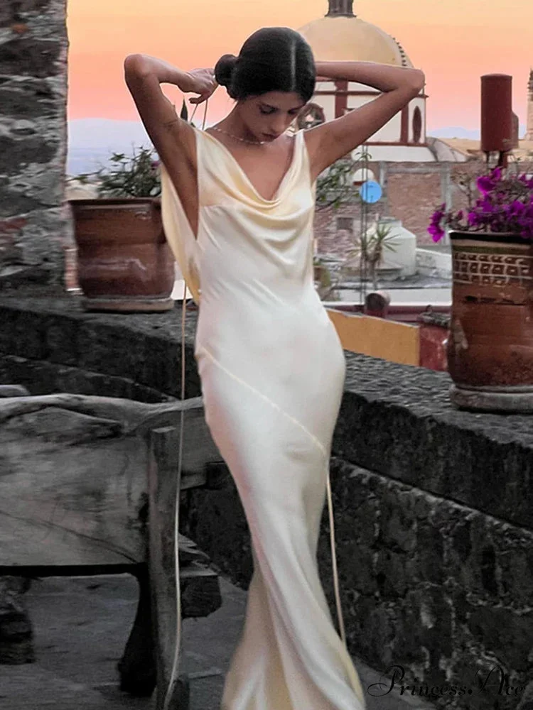 Spaghetti Strap Satin Fashion Outfits Maxi Dress - Image 5