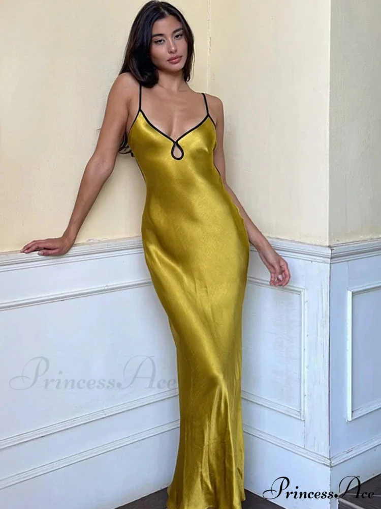 Satin Backless Club Party Vestido Maxi Dress - Image 2