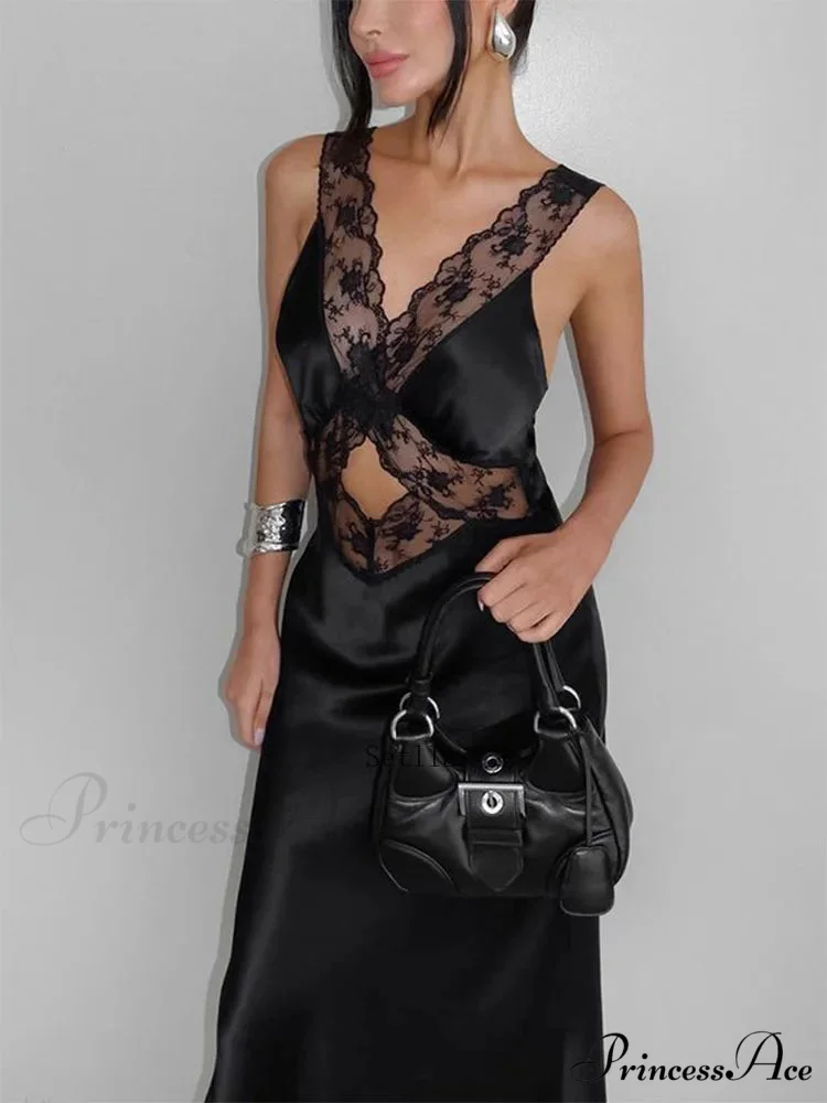 Lace V Neck Evening Fashion Maxi Dress - Image 2