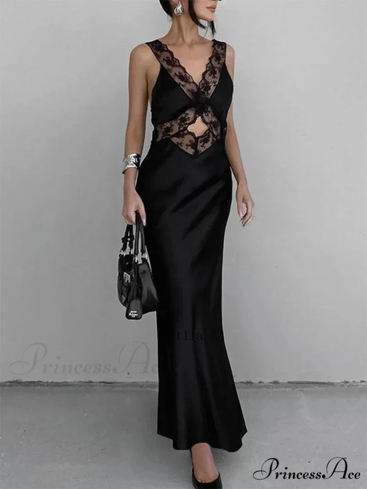Lace V Neck Evening Fashion Maxi Dress - Image 4