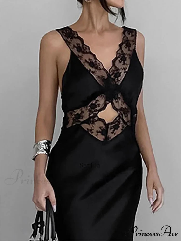 Lace V Neck Evening Fashion Maxi Dress - Image 6