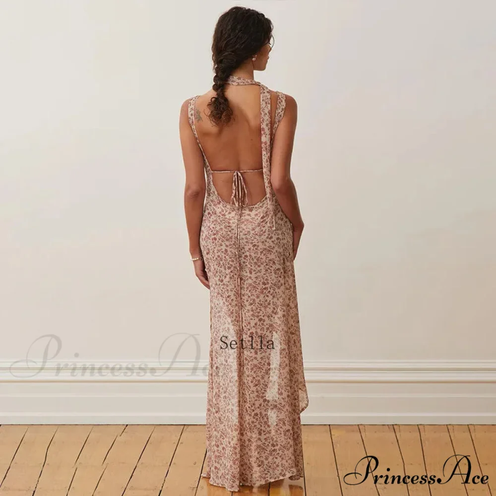 Backless Floral Print Birthday Vestido Maxi Dress - Image 6