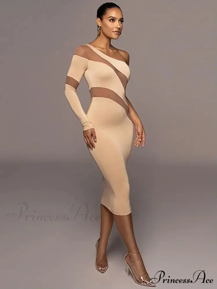 One Shoulder Mesh Maxi Dress - Image 2