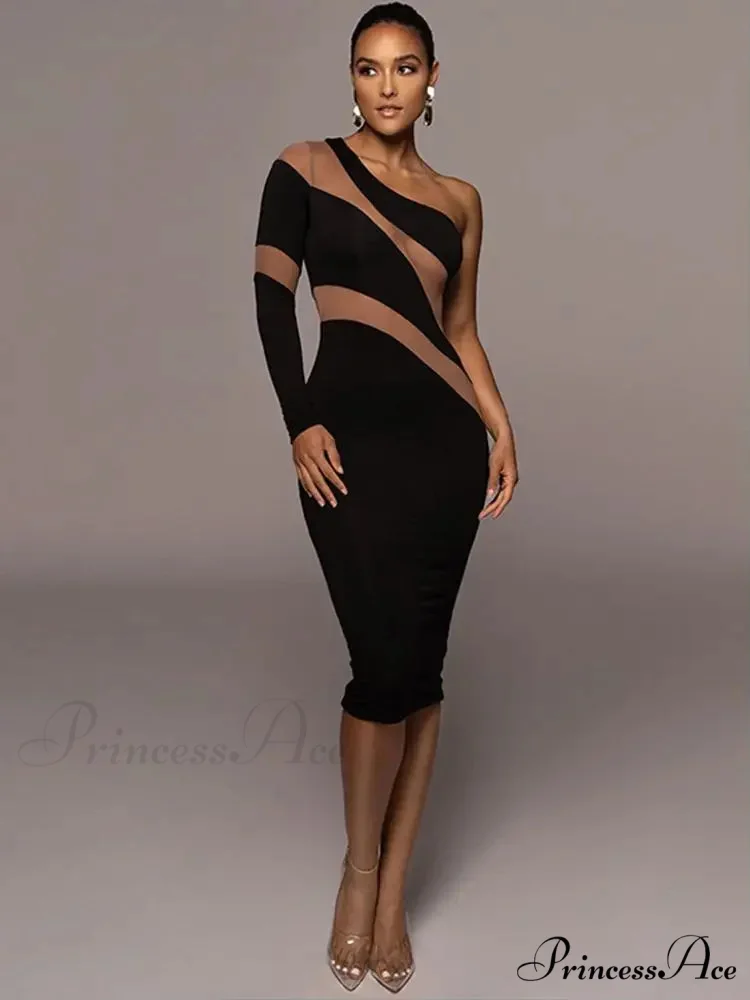 One Shoulder Mesh Maxi Dress - Image 4