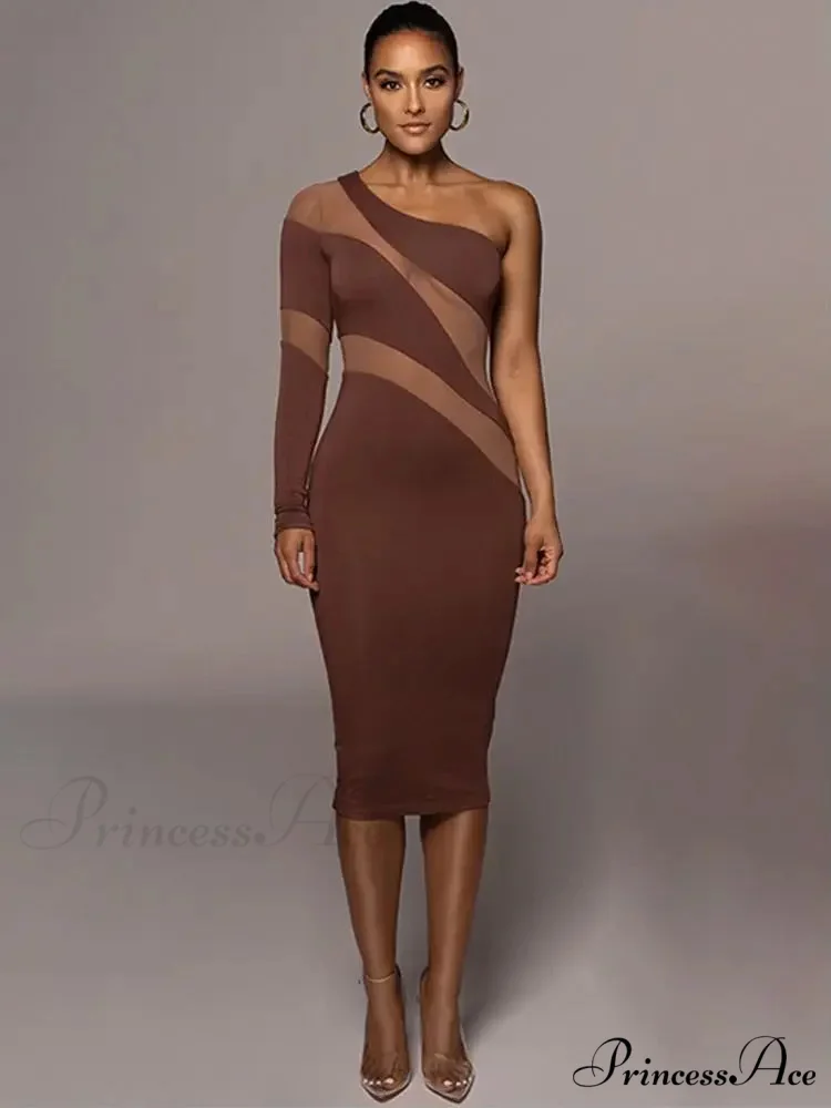 One Shoulder Mesh Maxi Dress - Image 5