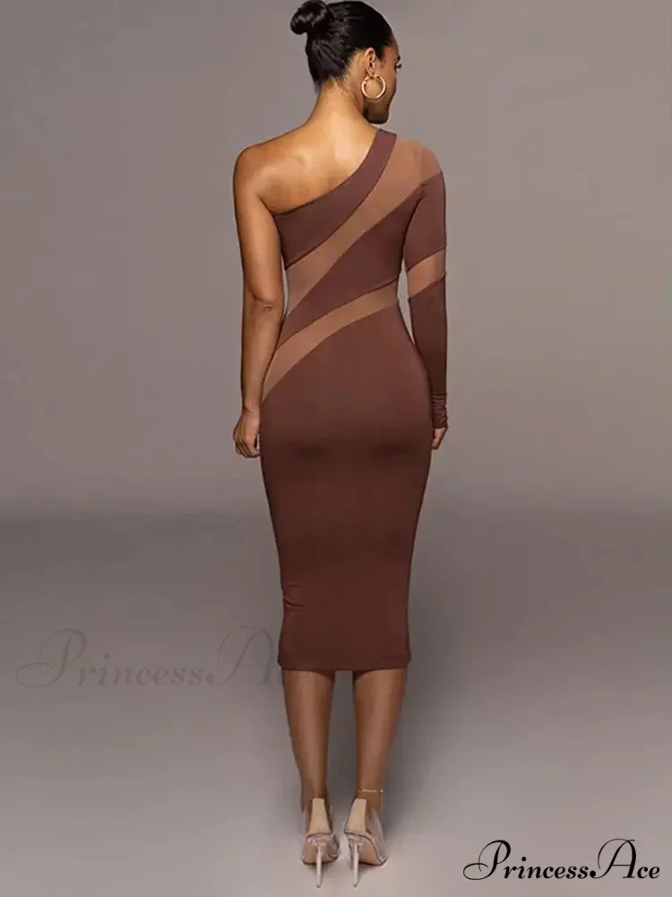 One Shoulder Mesh Maxi Dress - Image 6