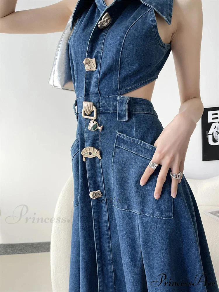Out Denim Maxi Dress - Image 5