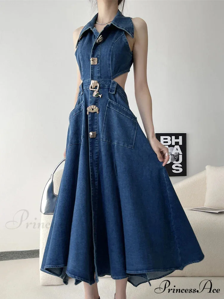 Out Denim Maxi Dress - Image 7