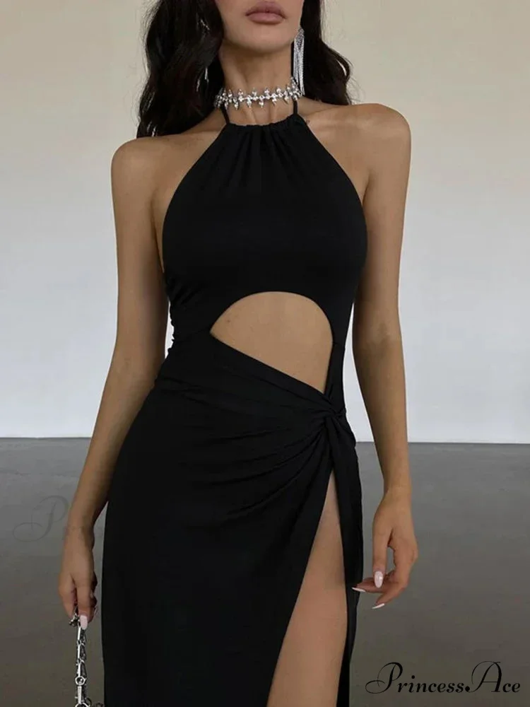 Neckline Back Split Knitted Maxi Dress - Image 2