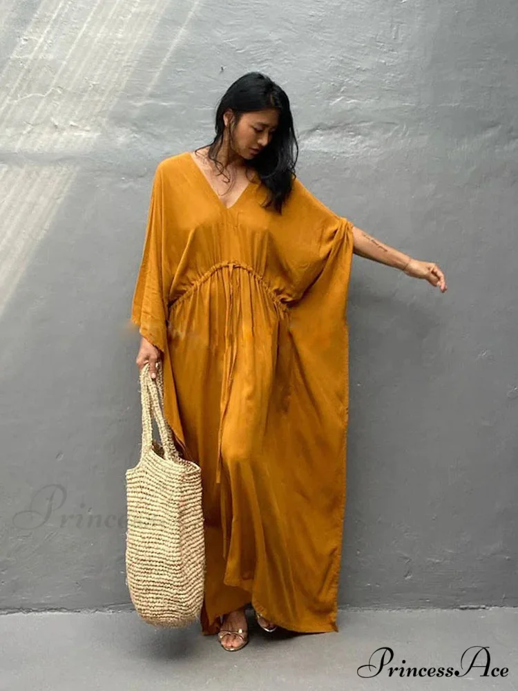 Solid Tunic Loose Kaftan Side Split Long Maxi Dress - Image 10