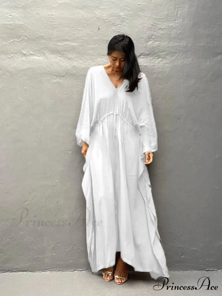 Solid Tunic Loose Kaftan Side Split Long Maxi Dress - Image 9