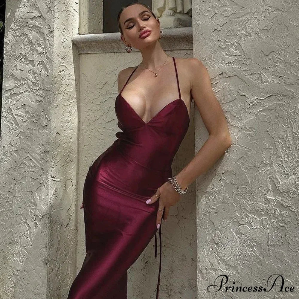 Fashion Bandage Spaghetti Strap Sleeveless Ruched Maxi Dress - Image 7