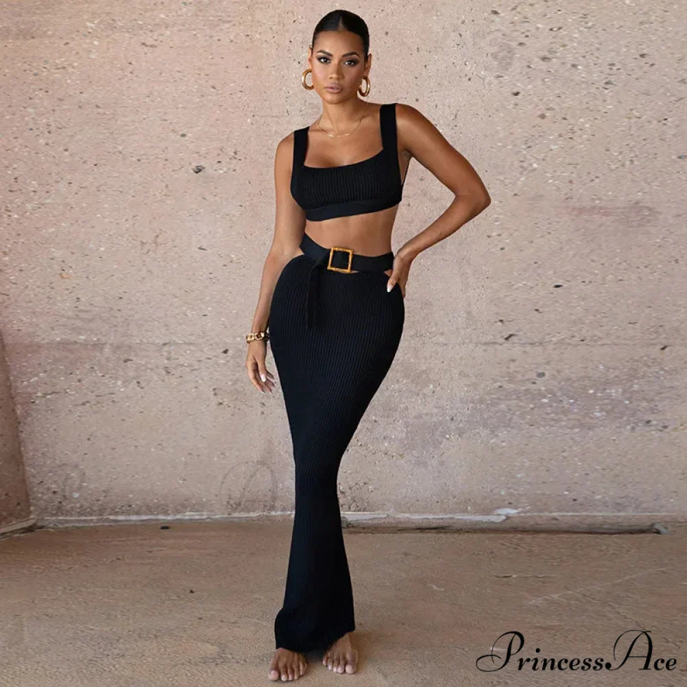 Ribbed Backless Crop Top Maxi Dress - Image 8