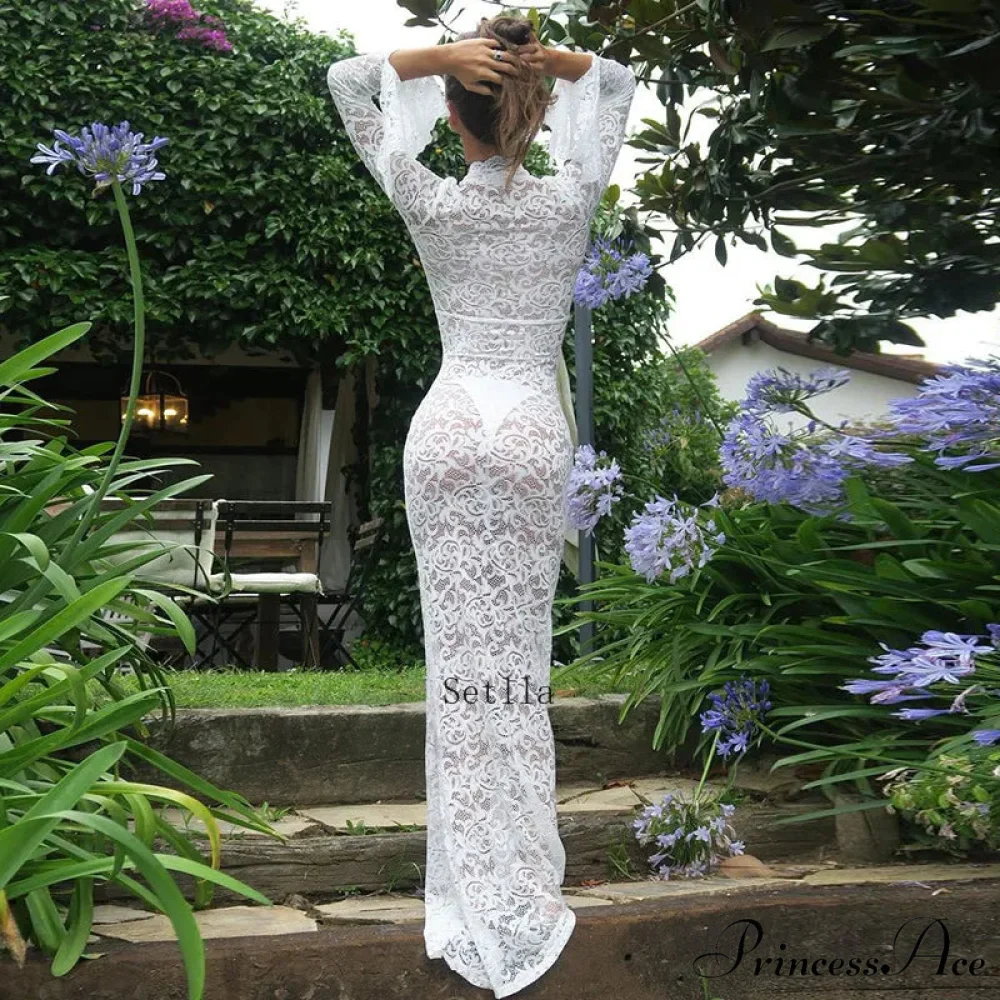 Cut Out Slit Knit Mesh Cover-ups Beachwear Maxi Dress - Image 3