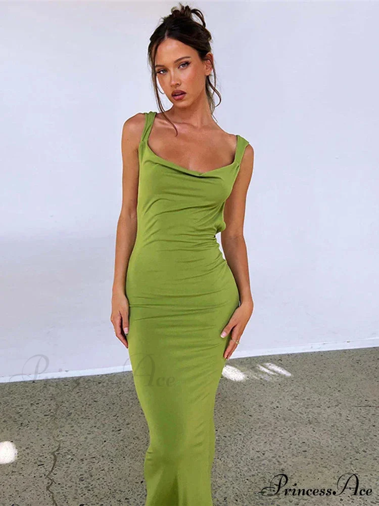 Ruffles Green Straps Backless Elegant Bodycon Evening Maxi Dress - Image 5