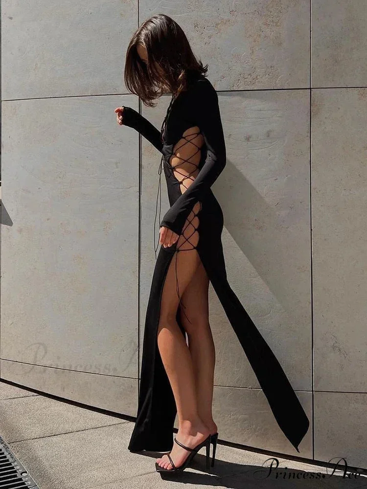 Knitted Backless Long Sleeve White Maxi Dress - Image 4