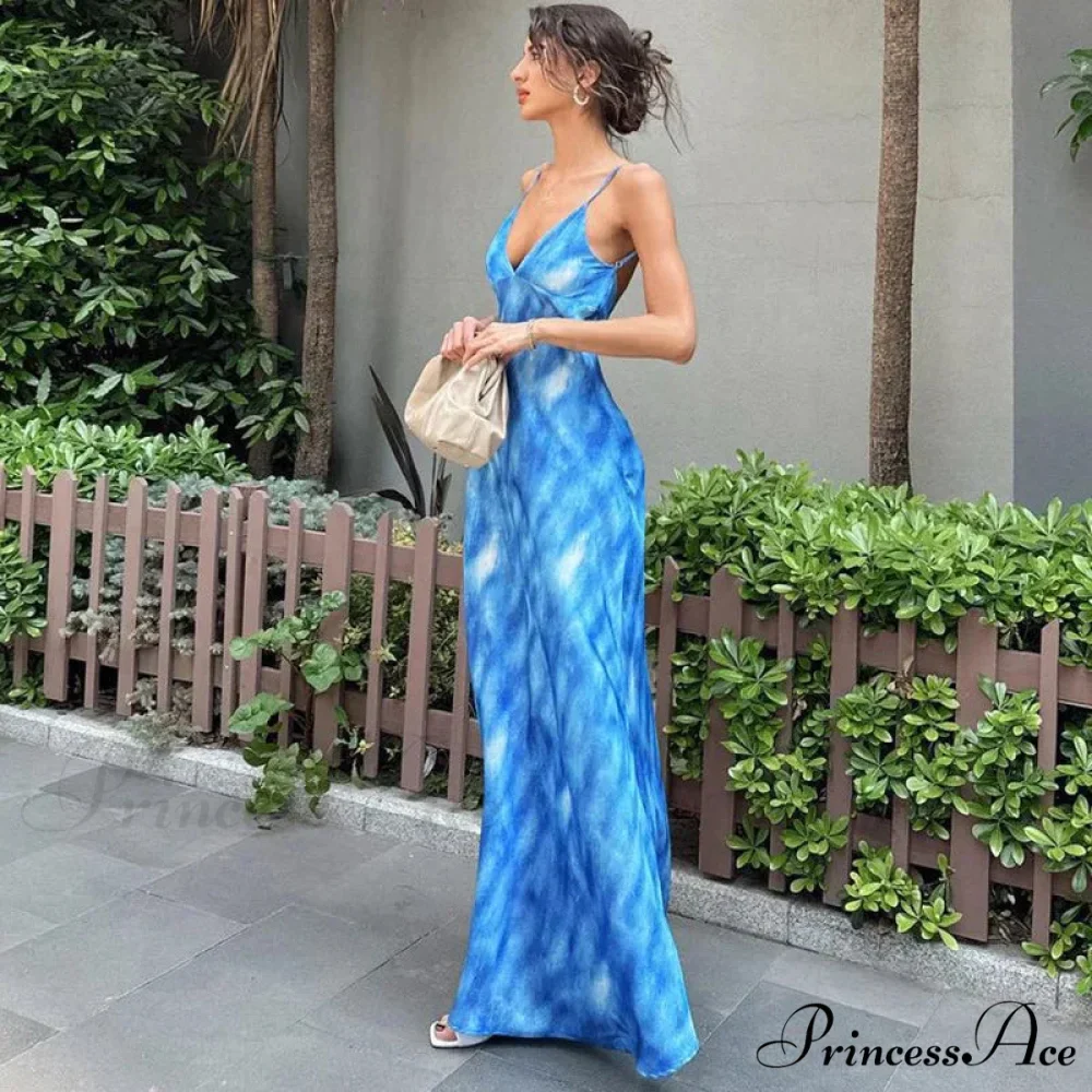Fashion Print Sleeveless Backless Holiday Slip Maxi Dress - Image 2