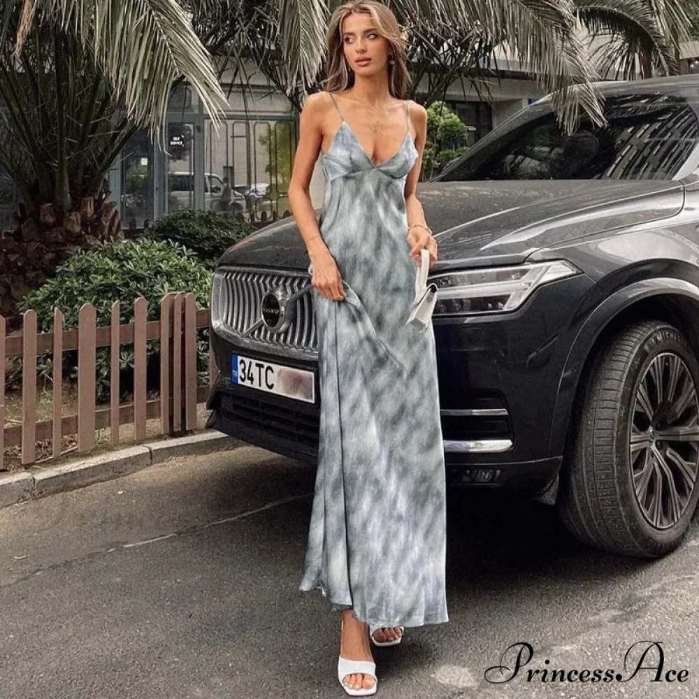 Fashion Print Sleeveless Backless Holiday Slip Maxi Dress - Image 4