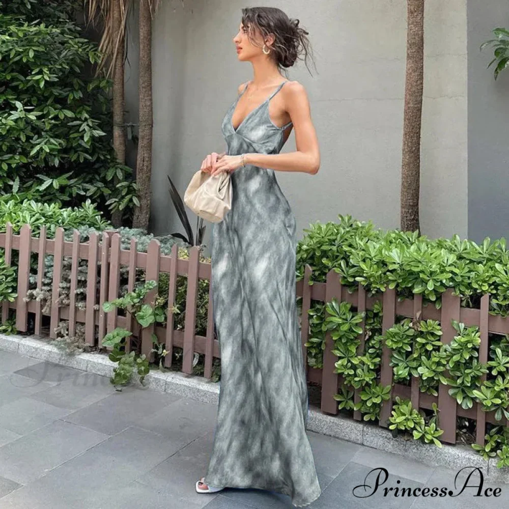 Fashion Print Sleeveless Backless Holiday Slip Maxi Dress - Image 5