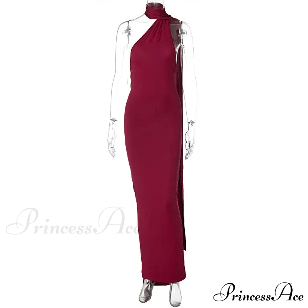 Fashion One Shoulder Elegant Long Sleeve Split Maxi Dress - Image 10