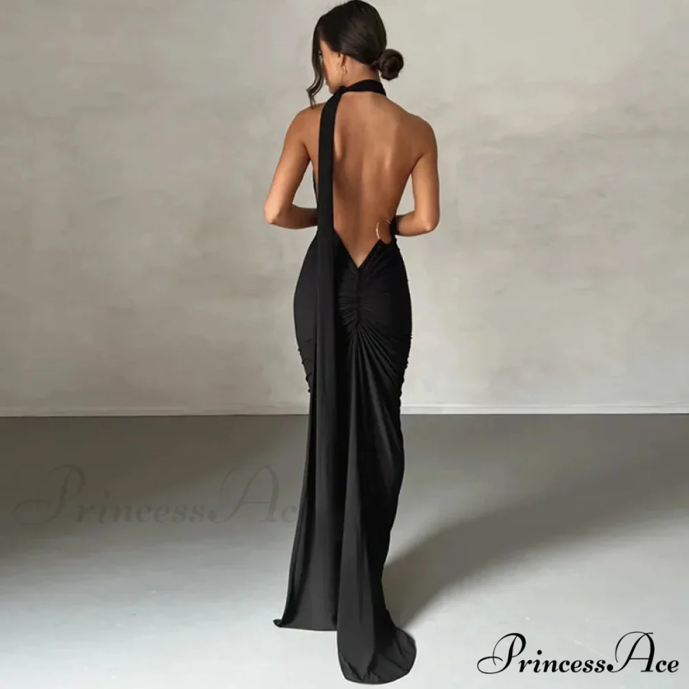 Fashion One Shoulder Elegant Long Sleeve Split Maxi Dress - Image 2