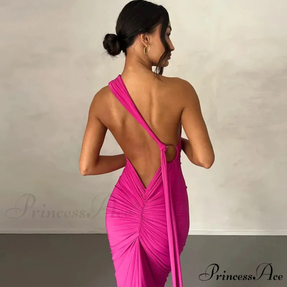 Fashion One Shoulder Elegant Long Sleeve Split Maxi Dress - Image 3