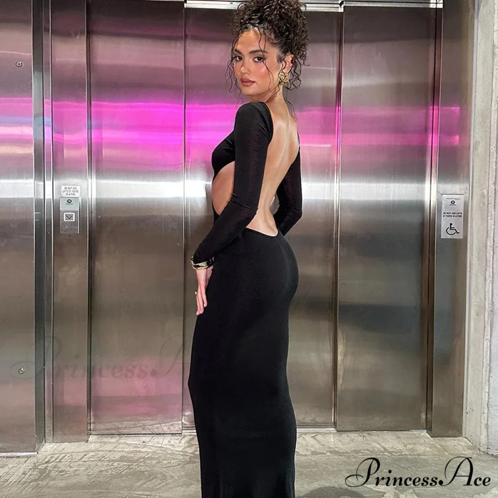 Open Back Ruched Sexy Birthday Long Sleeve Maxi Dress - Image 5