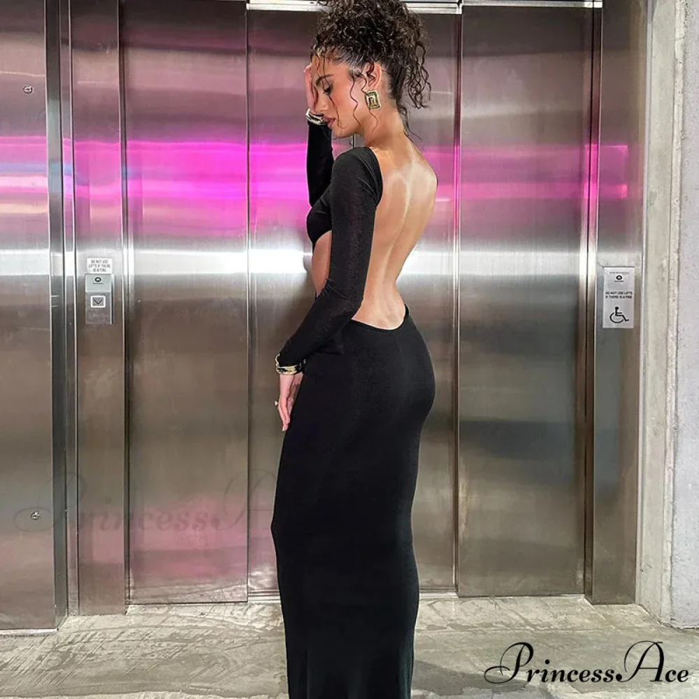 Open Back Ruched Sexy Birthday Long Sleeve Maxi Dress - Image 6