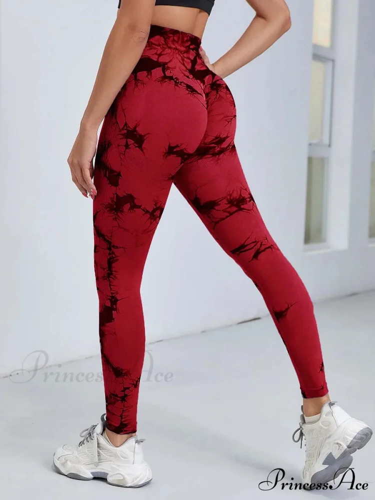 Tie Dye Waist Tummy Control Seamless Push Up Yoga Legging - Image 15
