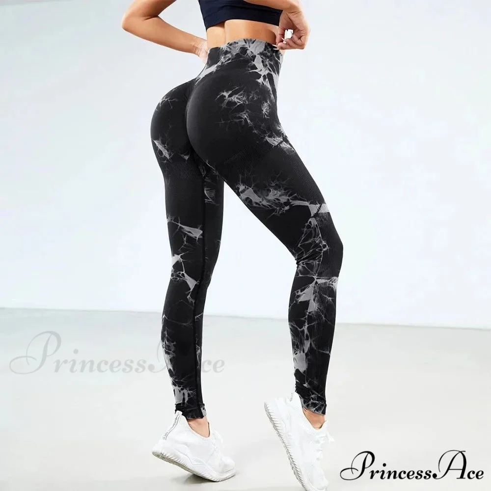 Tie Dye Waist Tummy Control Seamless Push Up Yoga Legging - Image 19