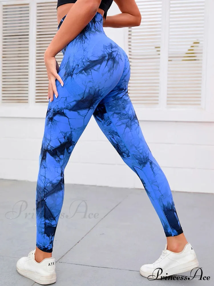 Tie Dye Waist Tummy Control Seamless Push Up Yoga Legging - Image 4