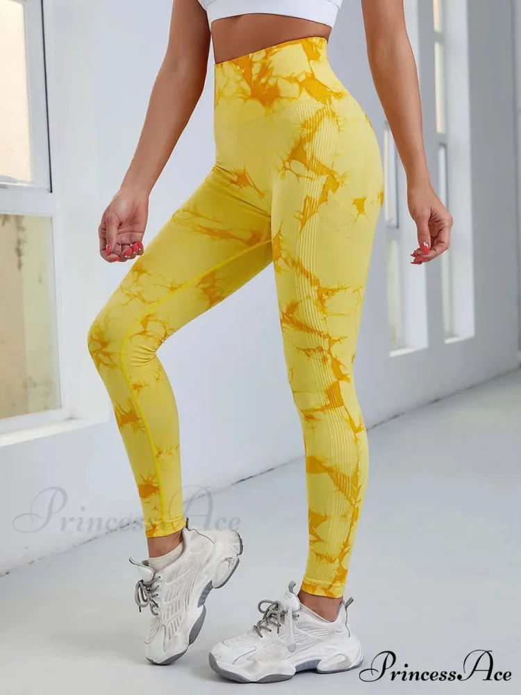 Tie Dye Waist Tummy Control Seamless Push Up Yoga Legging - Image 7
