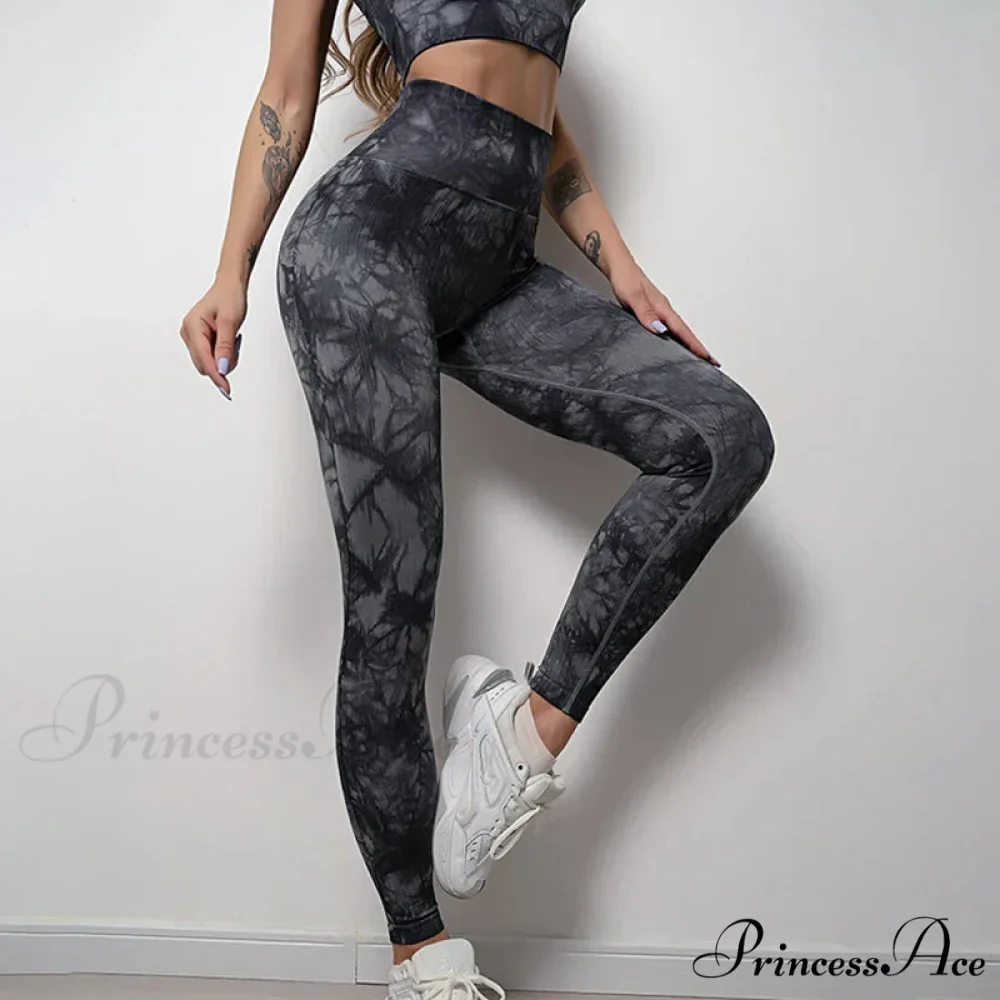 Tie Dye Waist Seamless Printed Elastic Workout Legging - Image 3