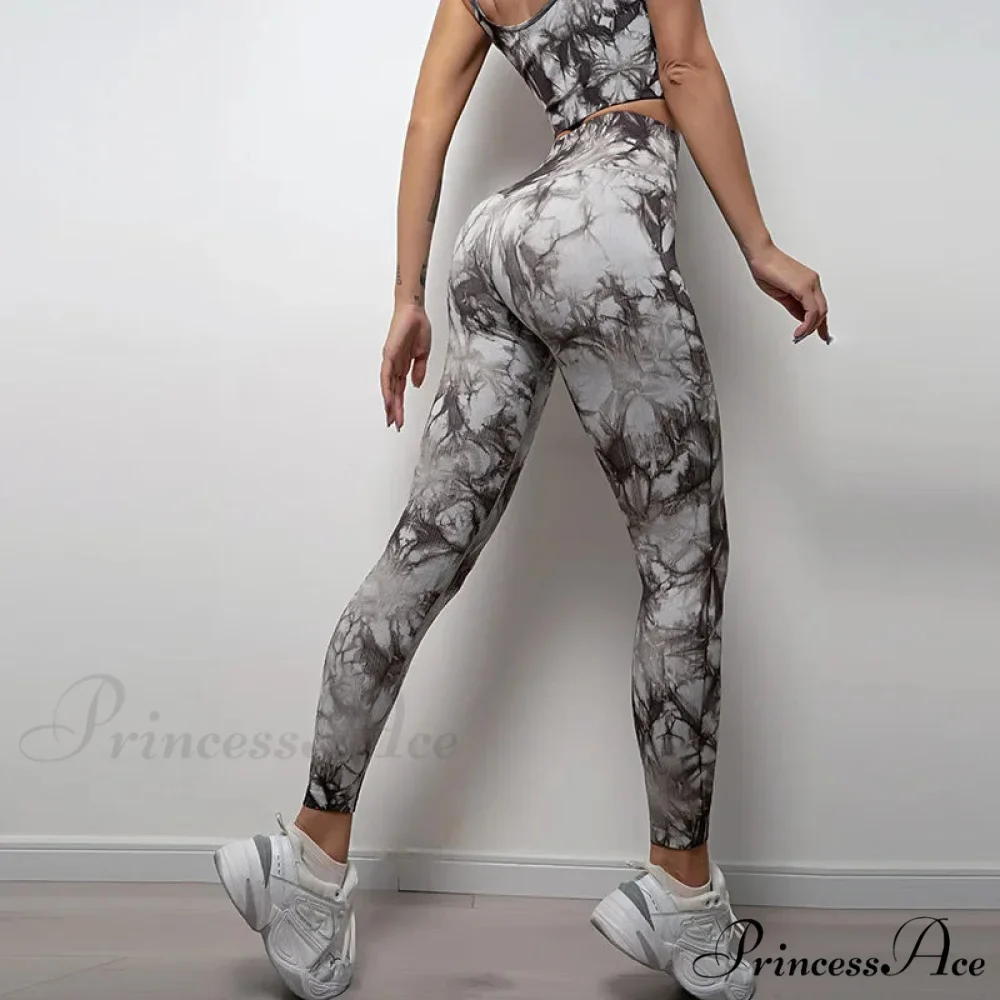 Tie Dye Waist Seamless Printed Elastic Workout Legging - Image 4